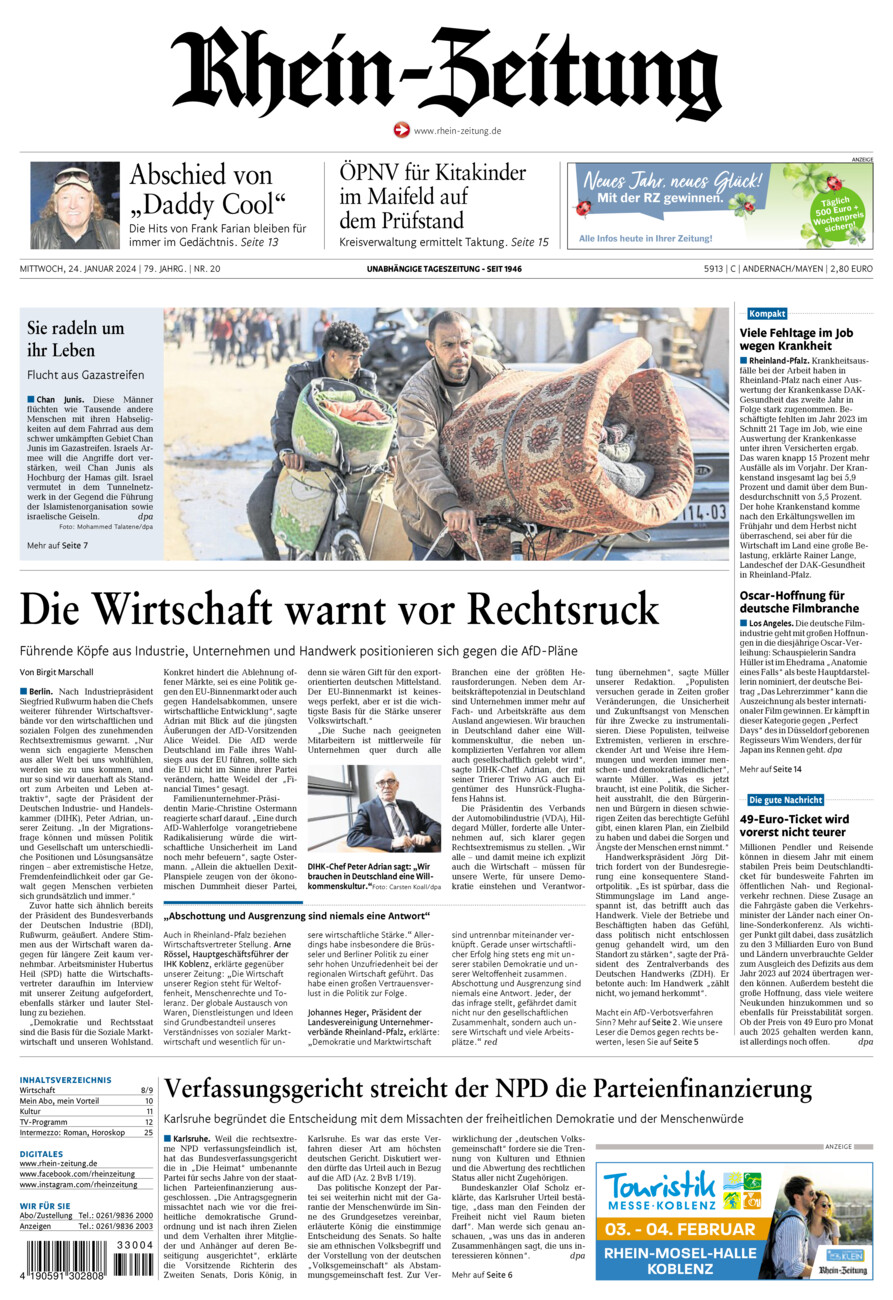 Rhein-Zeitung Andernach & Mayen vom Mittwoch, 24.01.2024