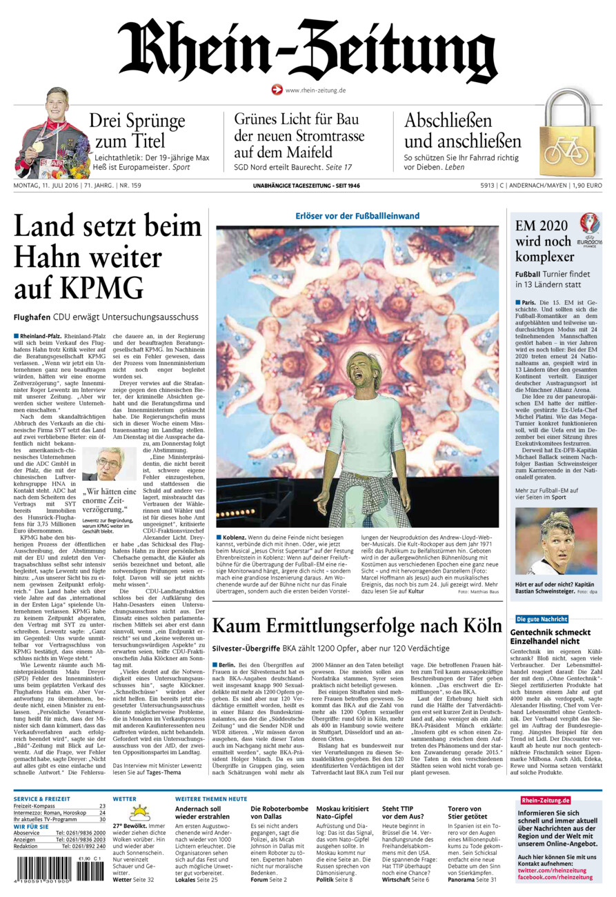 Rhein-Zeitung Andernach & Mayen vom Montag, 11.07.2016