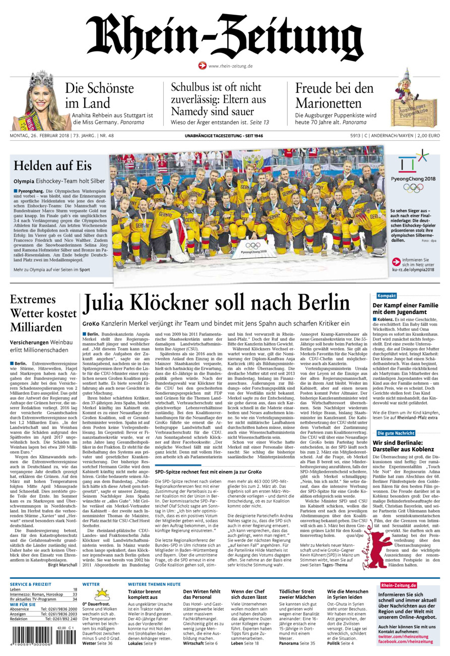 Rhein-Zeitung Andernach & Mayen vom Montag, 26.02.2018