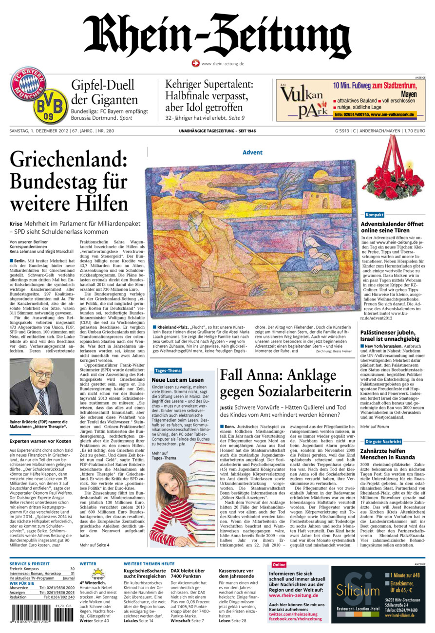 Rhein-Zeitung Andernach & Mayen vom Samstag, 01.12.2012