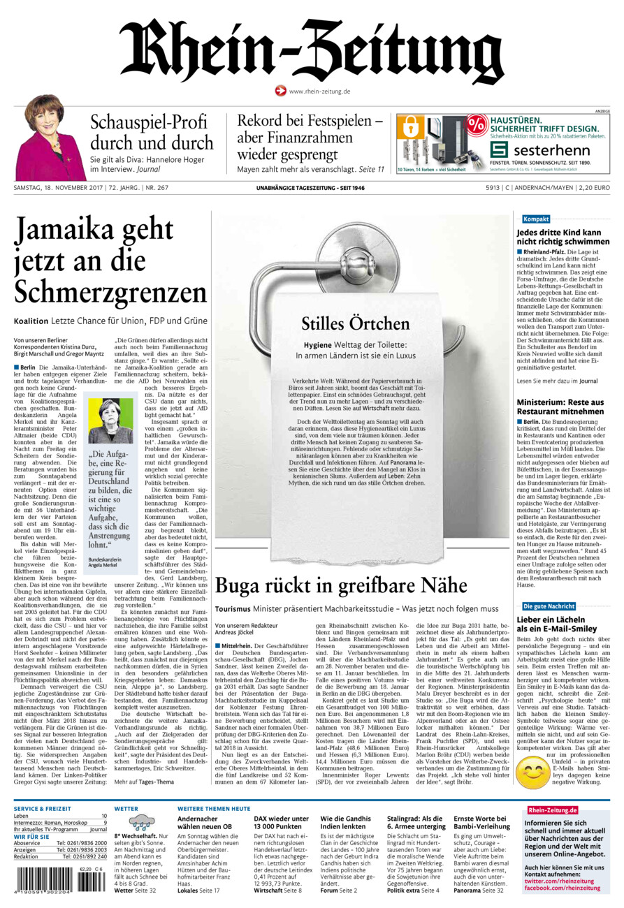 Rhein-Zeitung Andernach & Mayen vom Samstag, 18.11.2017
