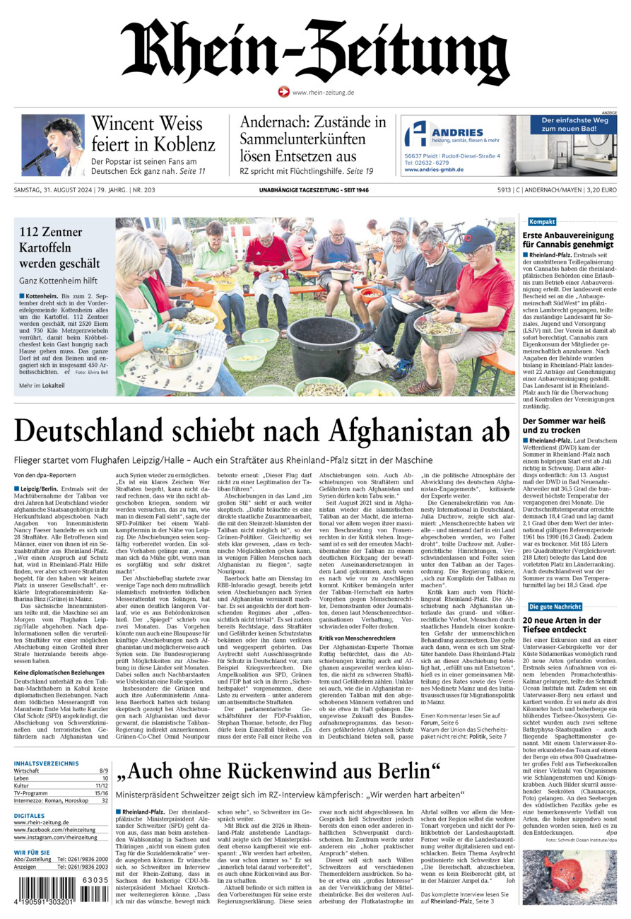 Rhein-Zeitung Andernach & Mayen vom Samstag, 31.08.2024