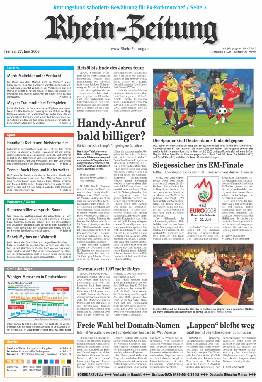Rhein-Zeitung Andernach & Mayen vom Freitag, 27.06.2008