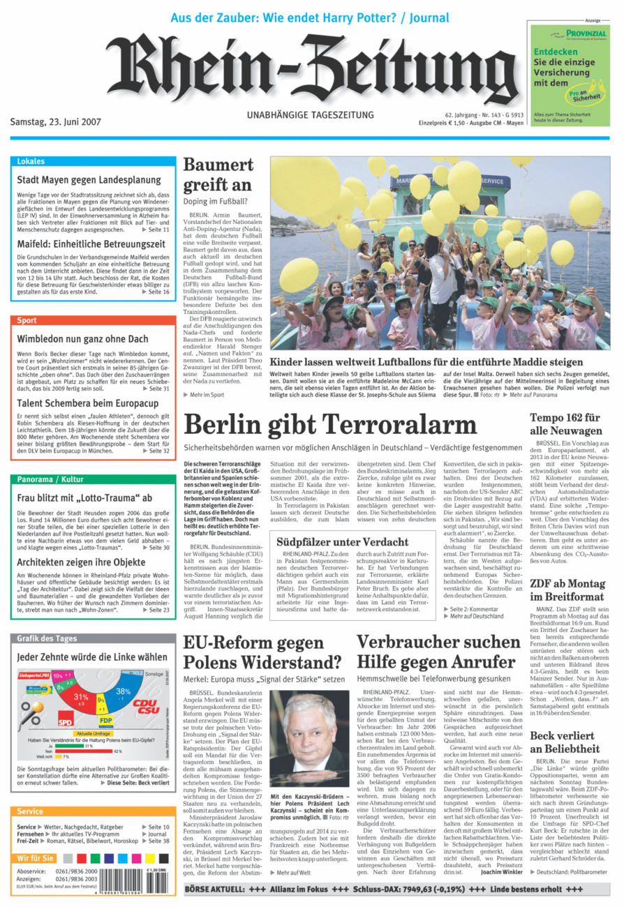 Rhein-Zeitung Andernach & Mayen vom Samstag, 23.06.2007