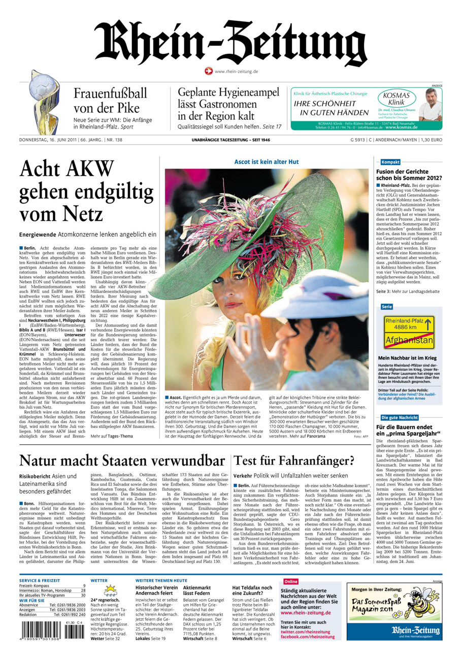 Rhein-Zeitung Andernach & Mayen vom Donnerstag, 16.06.2011