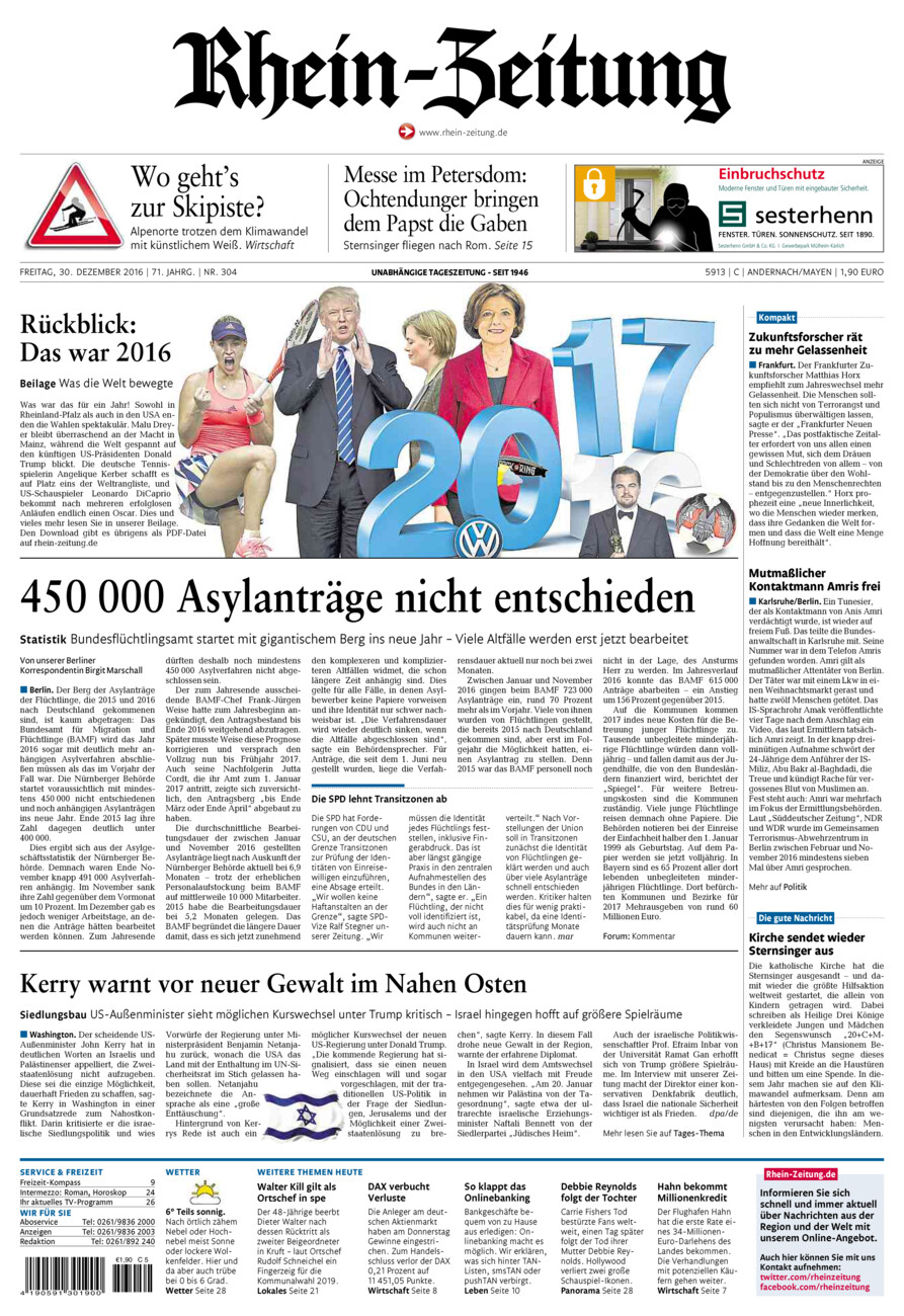 Rhein-Zeitung Andernach & Mayen vom Freitag, 30.12.2016