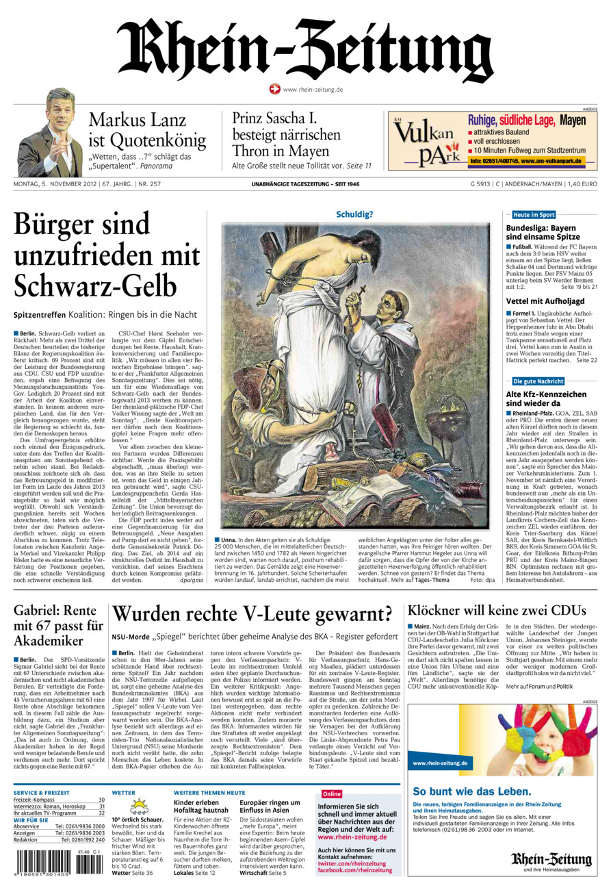 Rhein-Zeitung Andernach & Mayen vom Montag, 05.11.2012