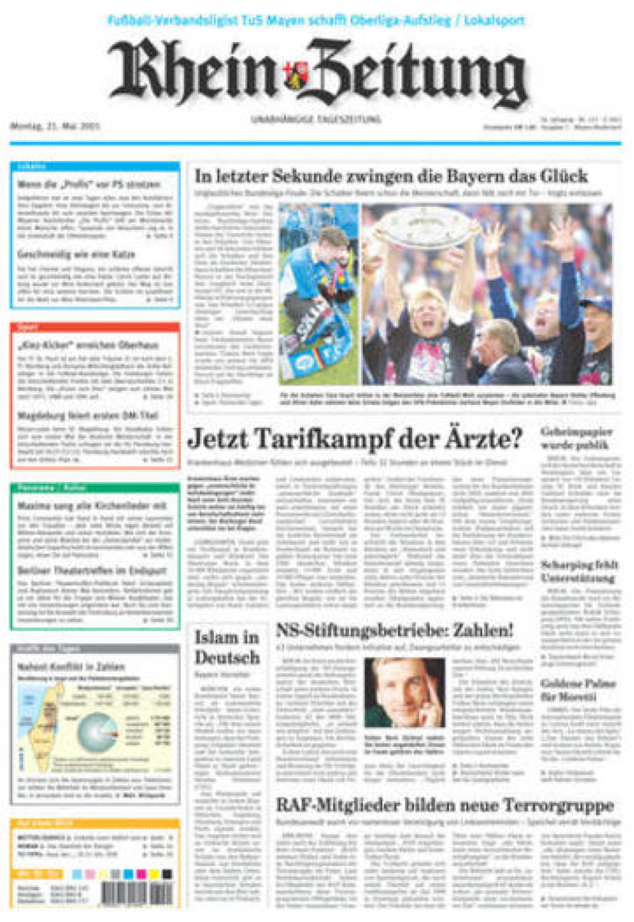 Rhein-Zeitung Andernach & Mayen vom Montag, 21.05.2001