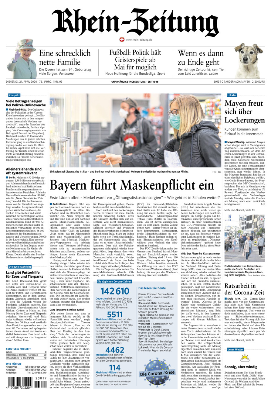 Rhein-Zeitung Andernach & Mayen vom Dienstag, 21.04.2020