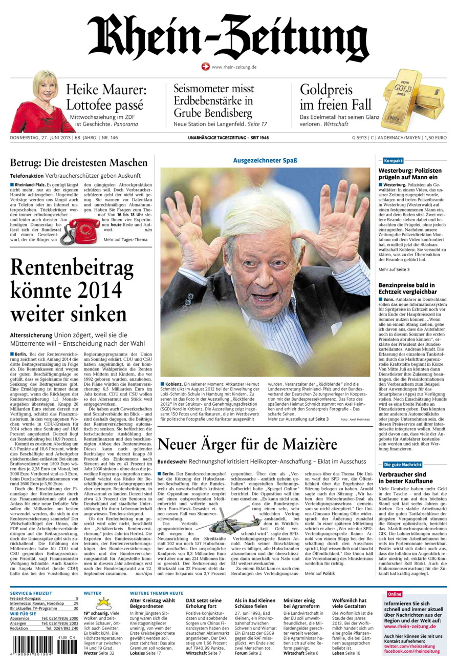 Rhein-Zeitung Andernach & Mayen vom Donnerstag, 27.06.2013