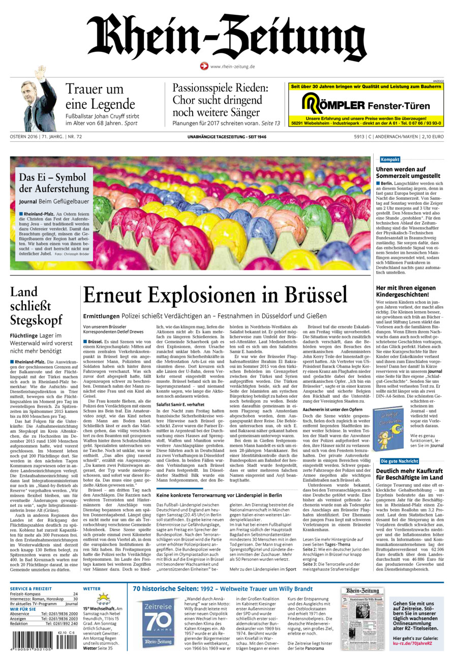 Rhein-Zeitung Andernach & Mayen vom Samstag, 26.03.2016