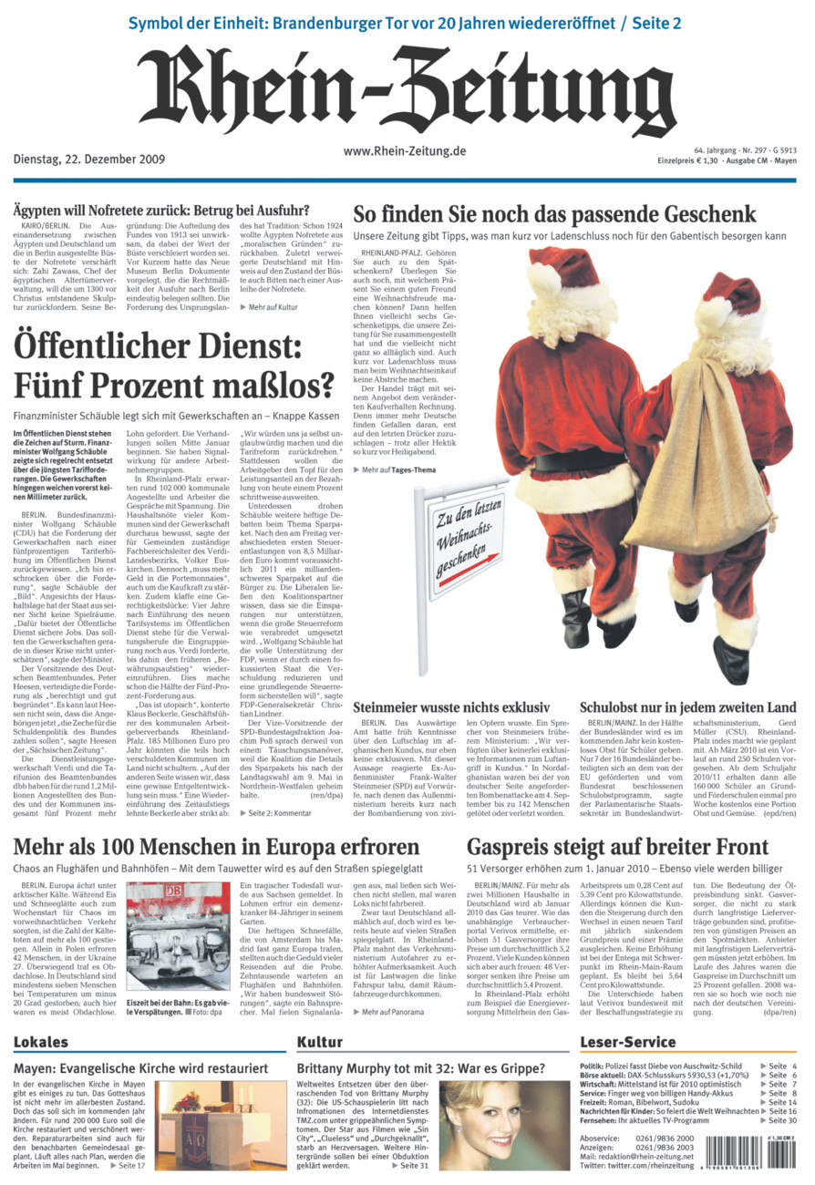Rhein-Zeitung Andernach & Mayen vom Dienstag, 22.12.2009