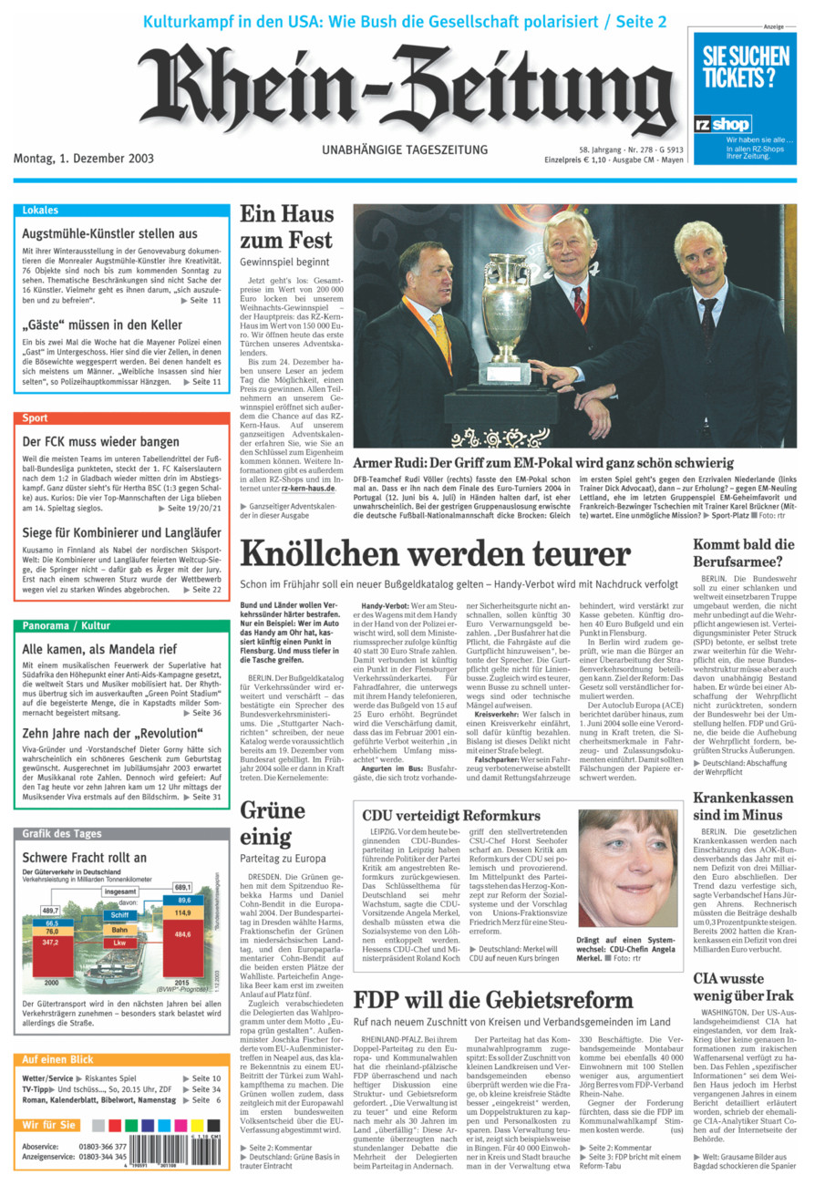 Rhein-Zeitung Andernach & Mayen vom Montag, 01.12.2003