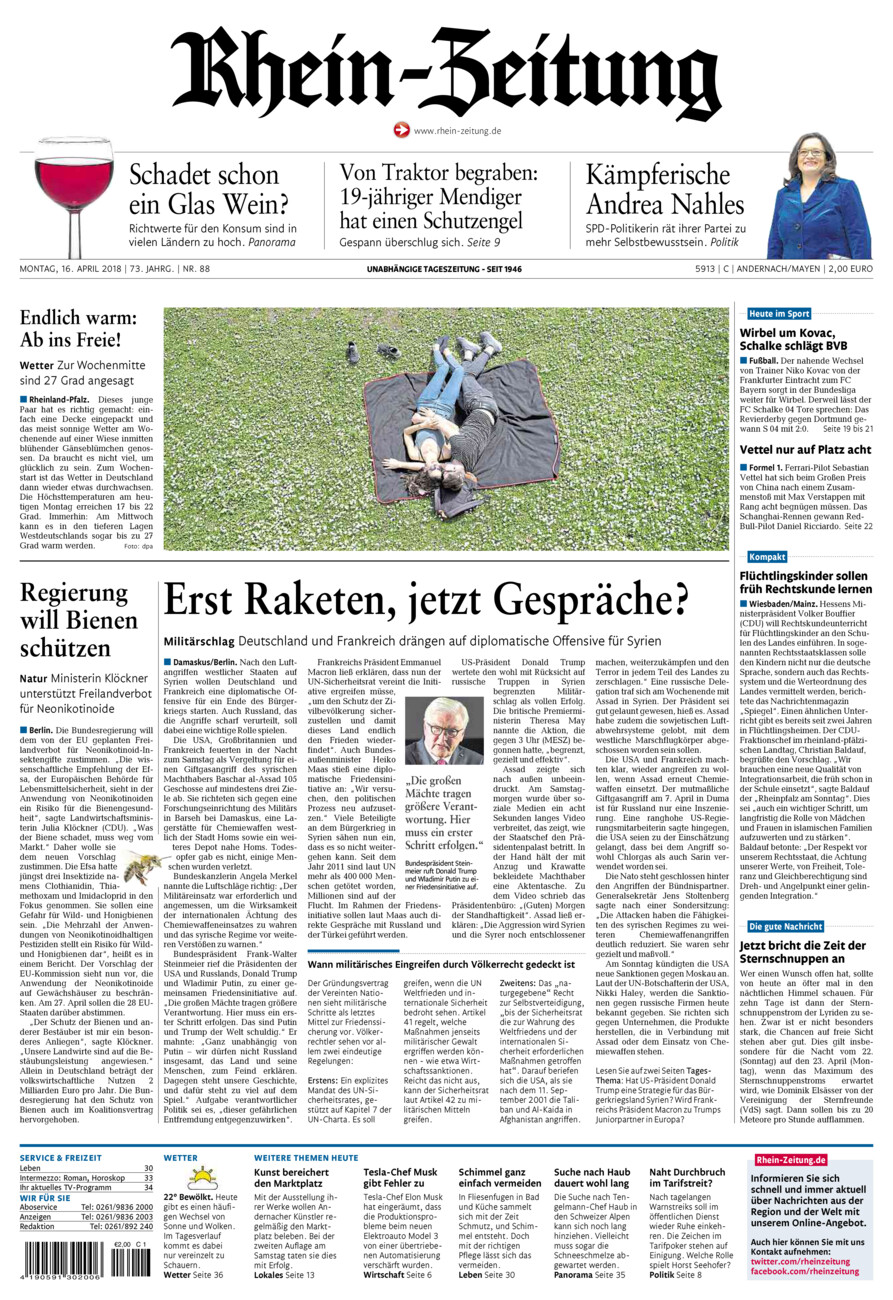 Rhein-Zeitung Andernach & Mayen vom Montag, 16.04.2018