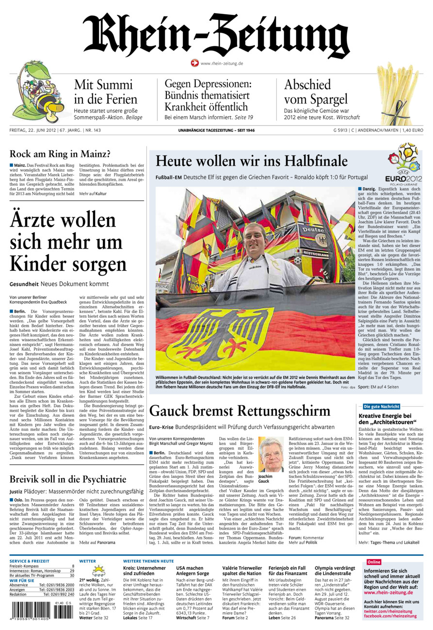 Rhein-Zeitung Andernach & Mayen vom Freitag, 22.06.2012