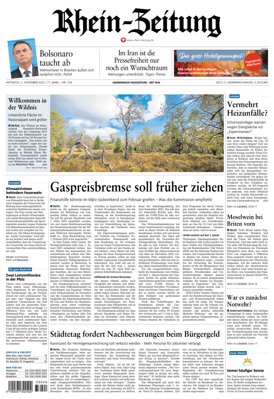 Rhein-Zeitung Andernach & Mayen vom Mittwoch, 02.11.2022