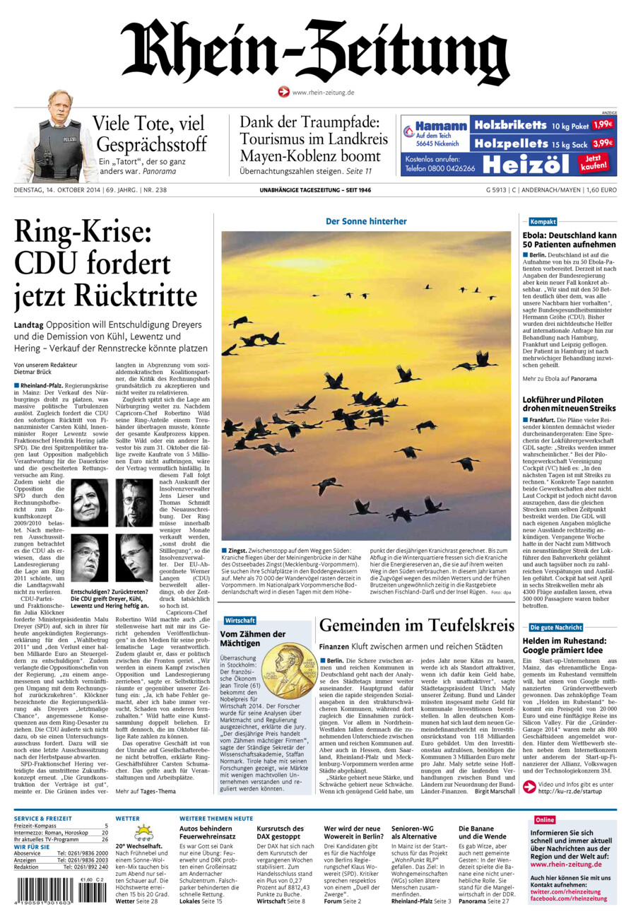 Rhein-Zeitung Andernach & Mayen vom Dienstag, 14.10.2014