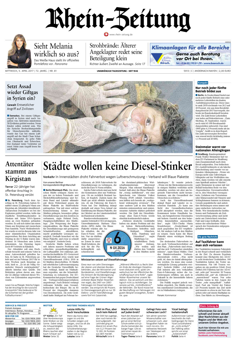 Rhein-Zeitung Andernach & Mayen vom Mittwoch, 05.04.2017