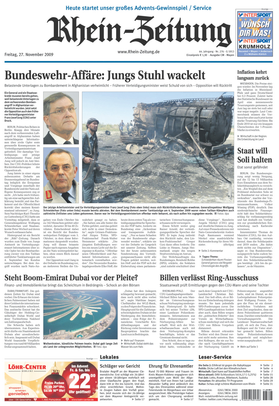 Rhein-Zeitung Andernach & Mayen vom Freitag, 27.11.2009