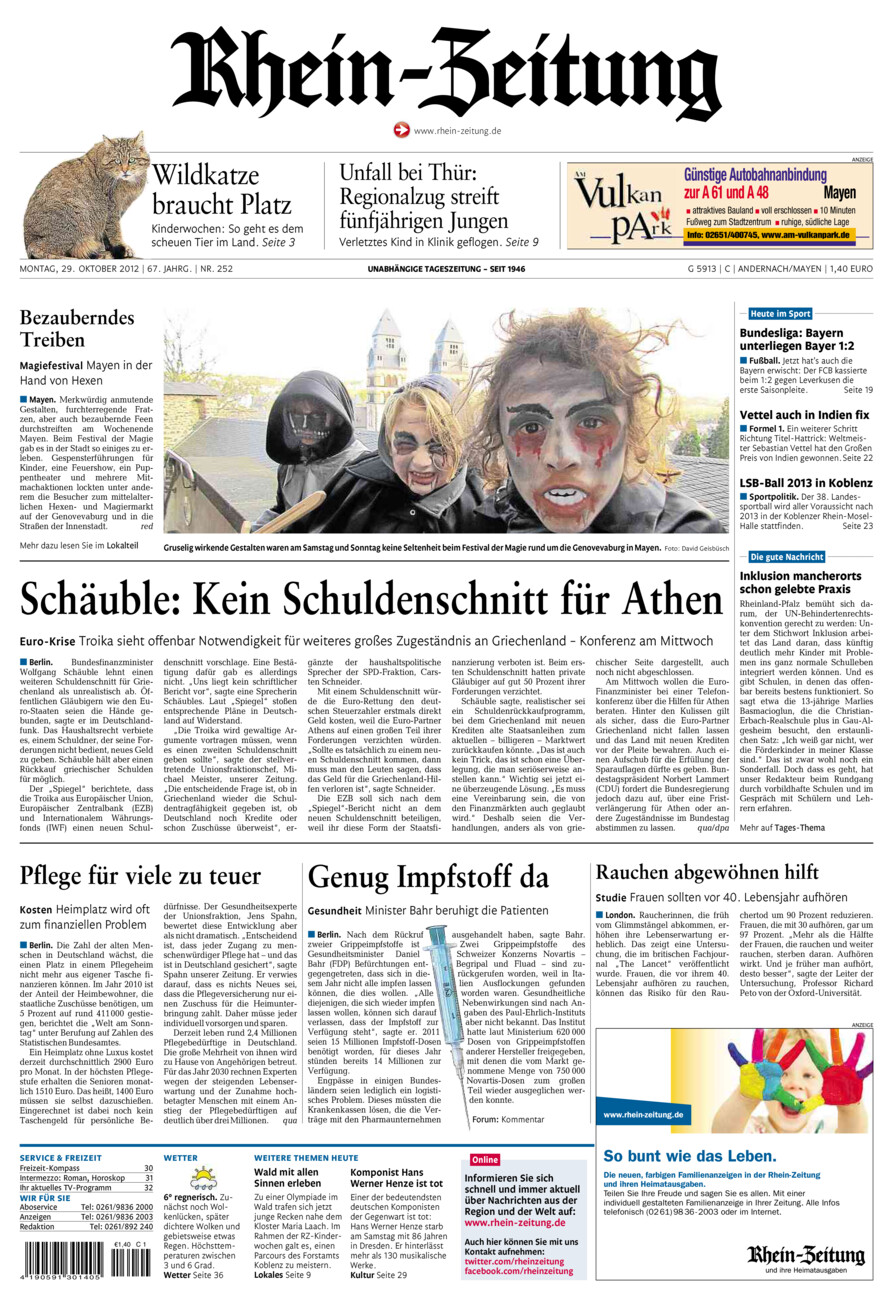 Rhein-Zeitung Andernach & Mayen vom Montag, 29.10.2012