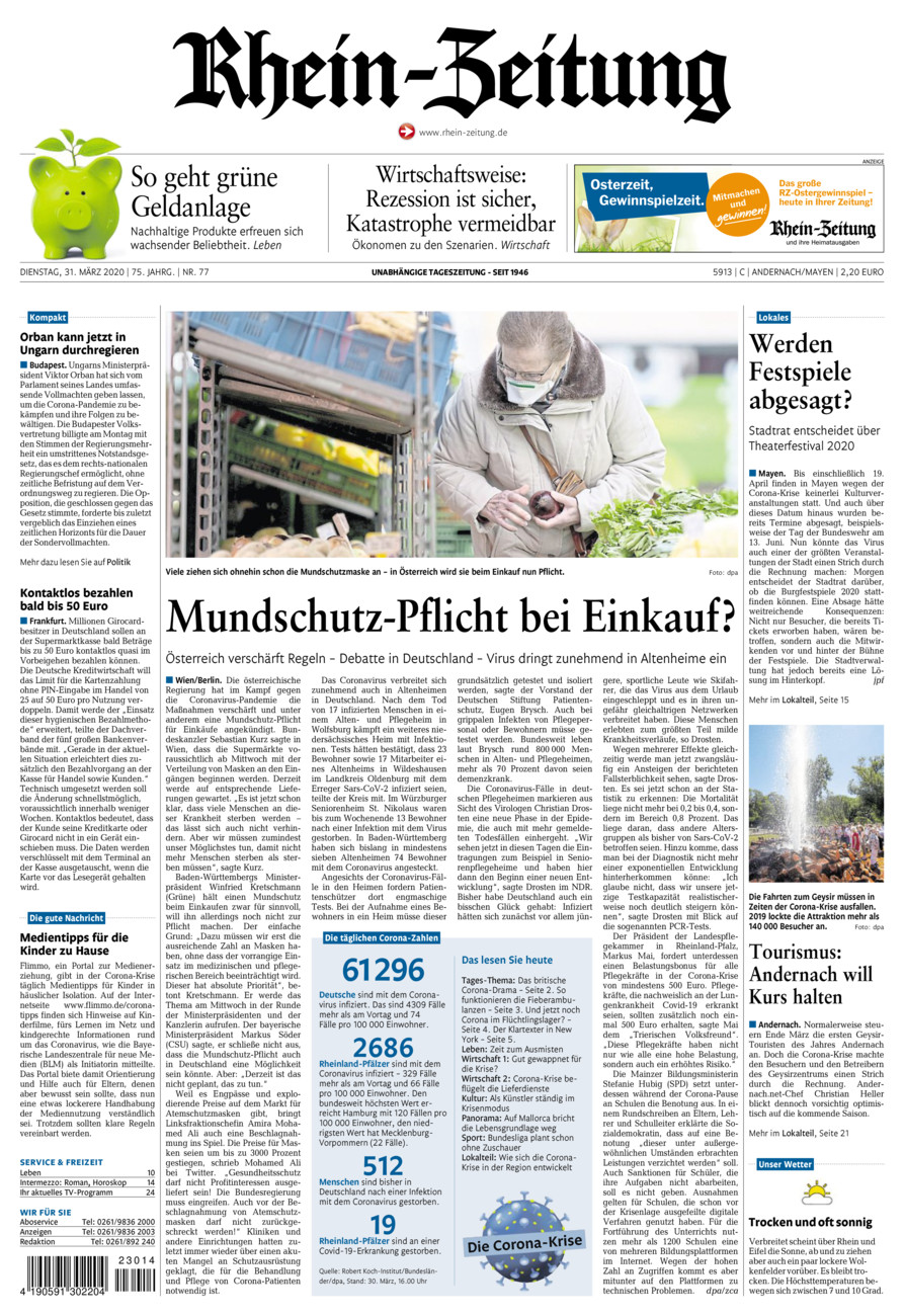 Rhein-Zeitung Andernach & Mayen vom Dienstag, 31.03.2020