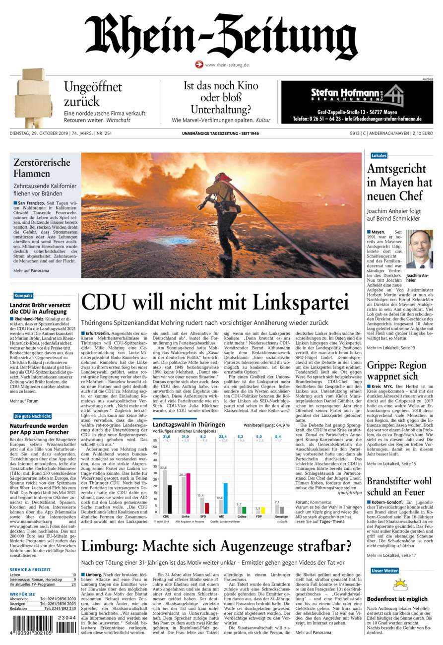 Rhein-Zeitung Andernach & Mayen vom Dienstag, 29.10.2019