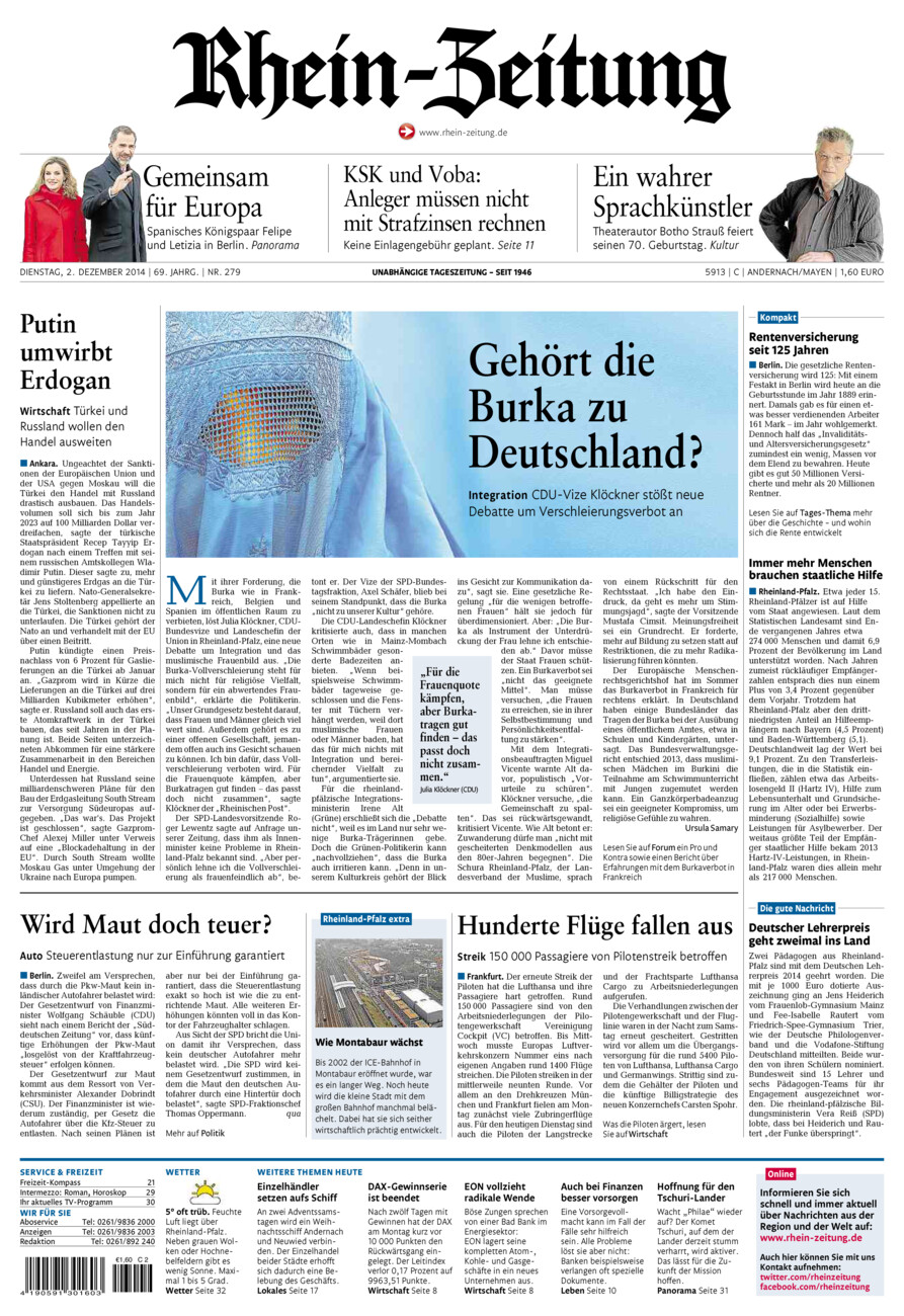 Rhein-Zeitung Andernach & Mayen vom Dienstag, 02.12.2014