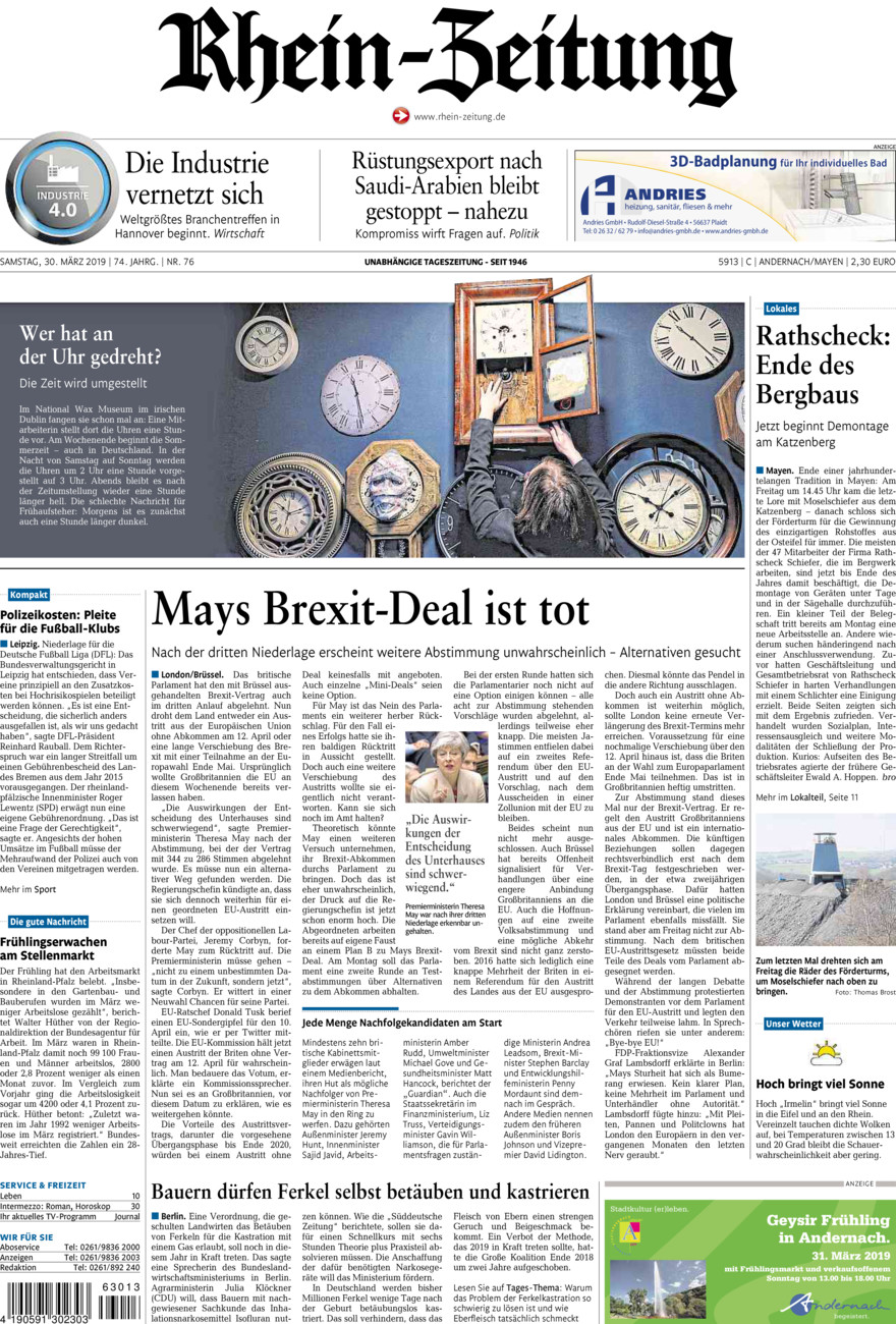 Rhein-Zeitung Andernach & Mayen vom Samstag, 30.03.2019