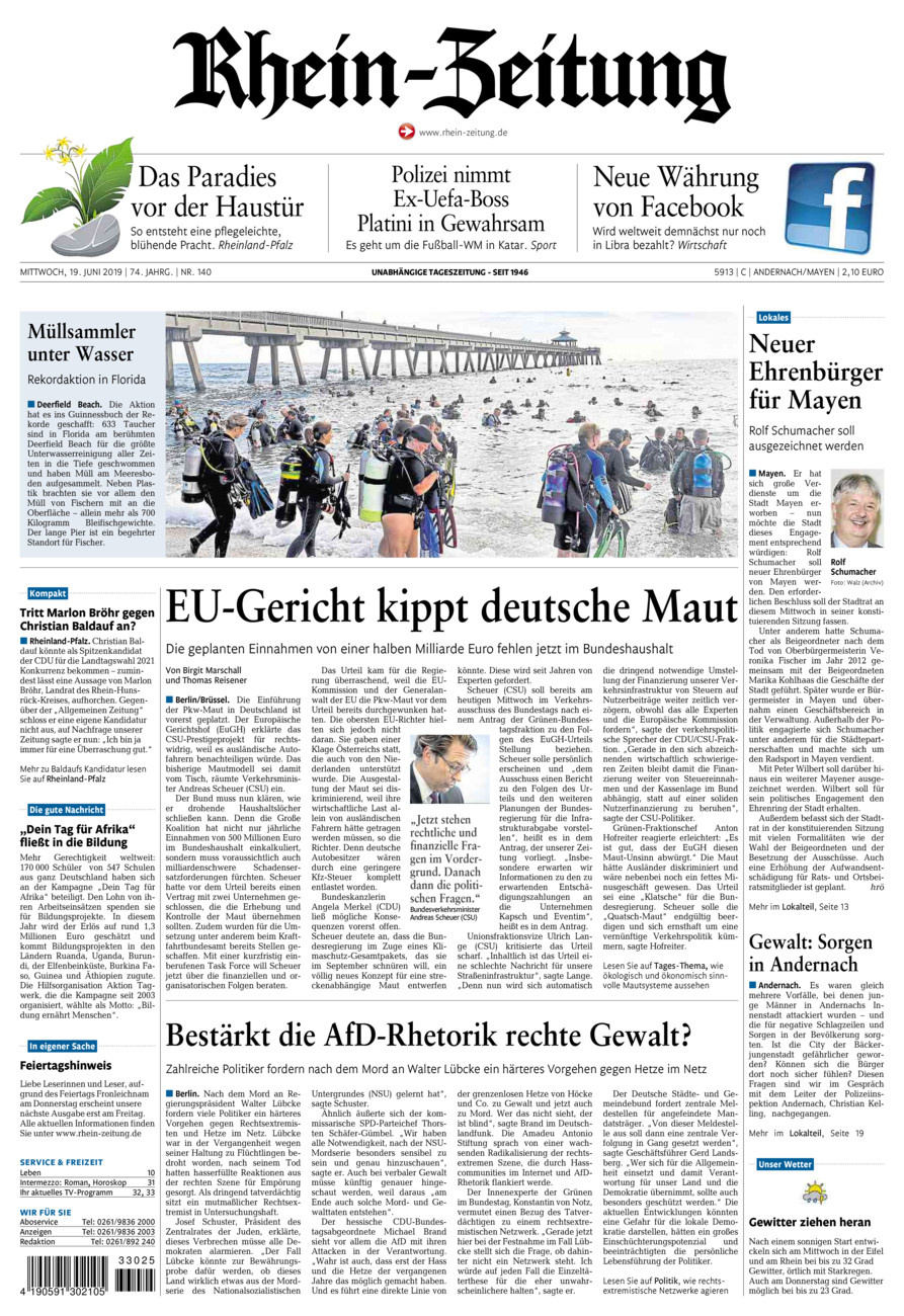 Rhein-Zeitung Andernach & Mayen vom Mittwoch, 19.06.2019