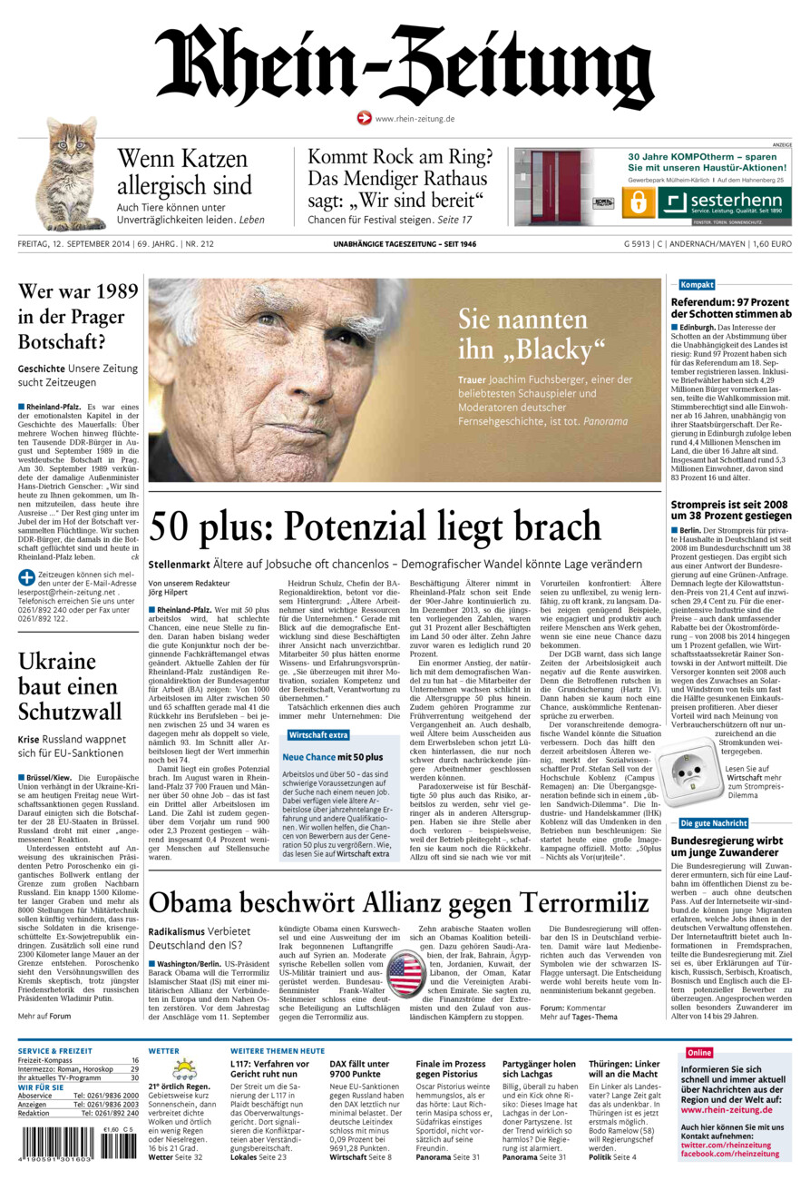 Rhein-Zeitung Andernach & Mayen vom Freitag, 12.09.2014