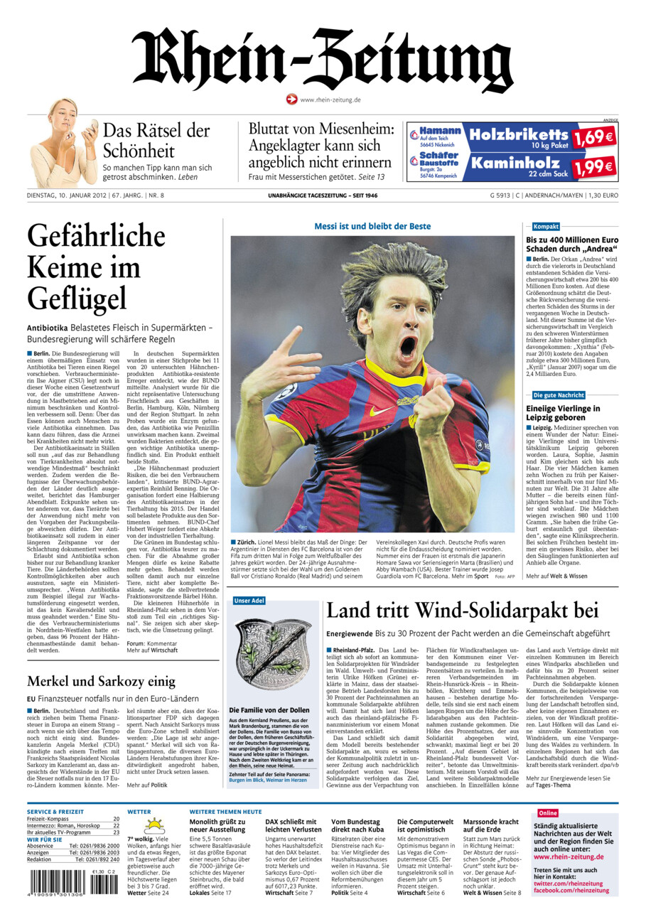 Rhein-Zeitung Andernach & Mayen vom Dienstag, 10.01.2012