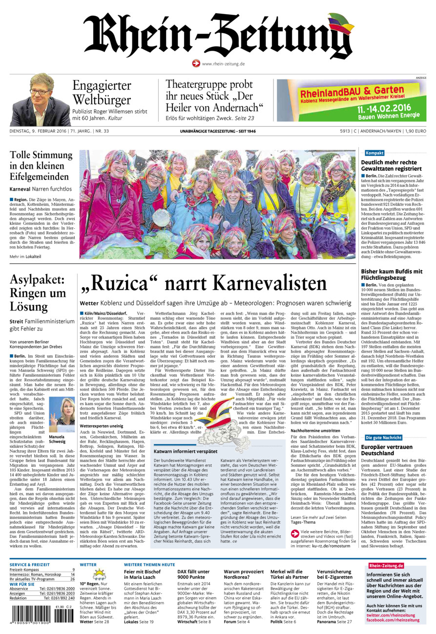 Rhein-Zeitung Andernach & Mayen vom Dienstag, 09.02.2016