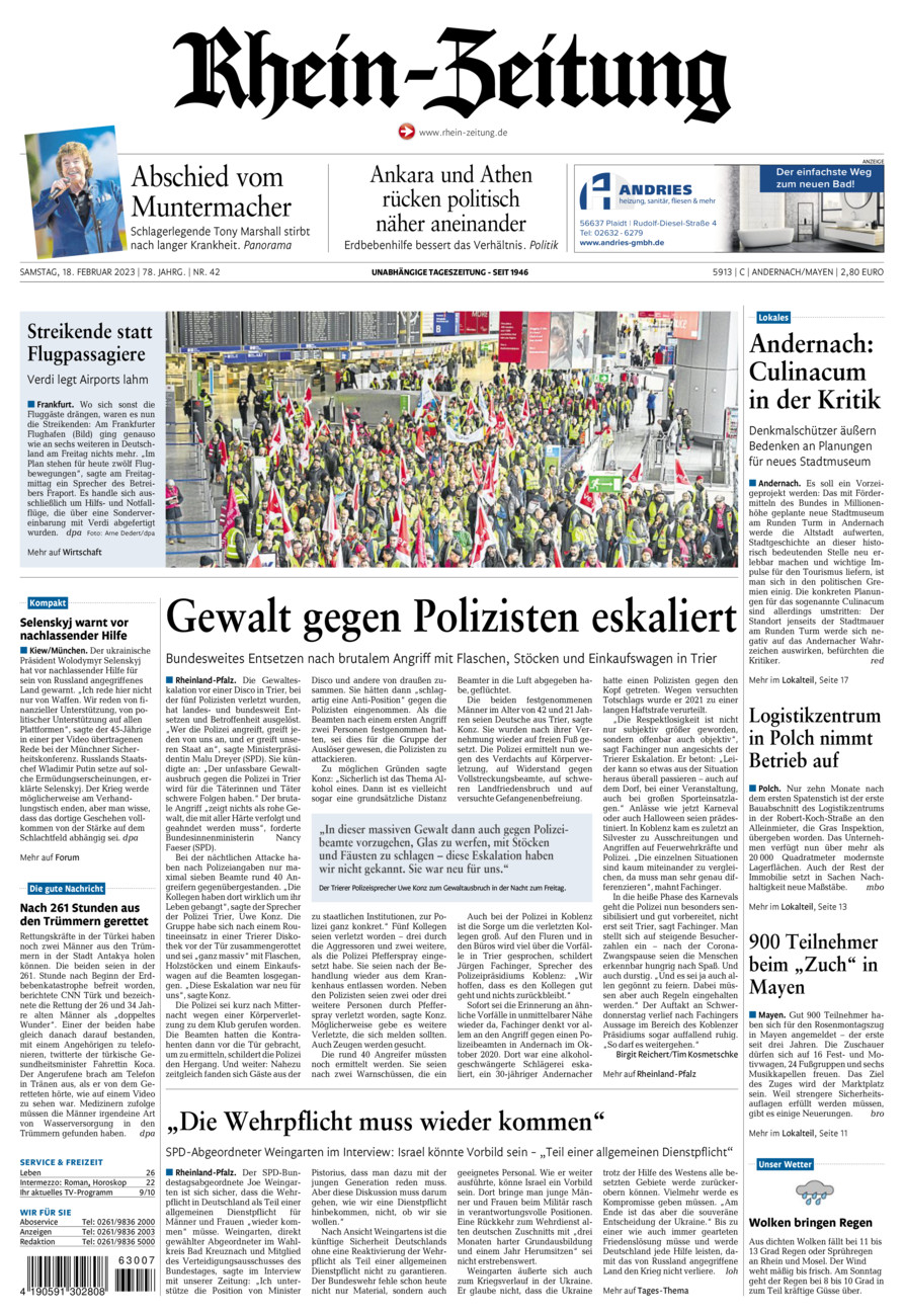 Rhein-Zeitung Andernach & Mayen vom Samstag, 18.02.2023