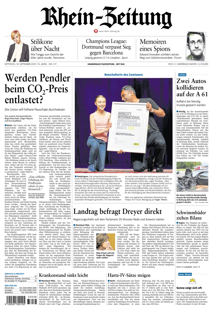 Rhein-Zeitung Andernach & Mayen vom Mittwoch, 18.09.2019