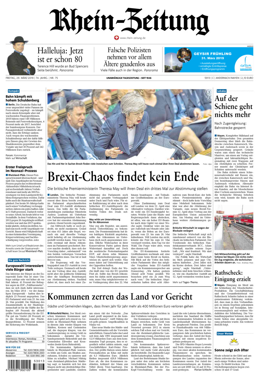 Rhein-Zeitung Andernach & Mayen vom Freitag, 29.03.2019