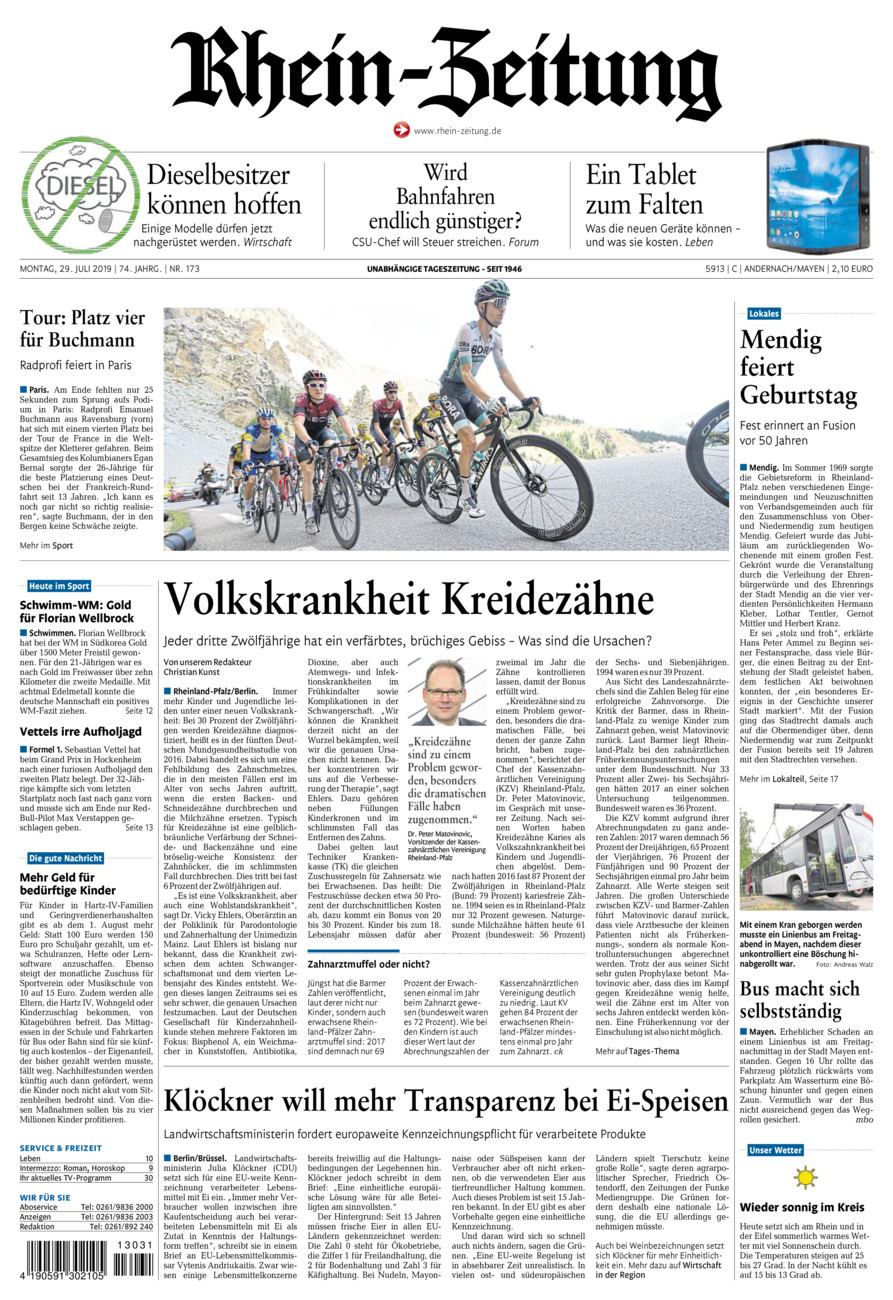 Rhein-Zeitung Andernach & Mayen vom Montag, 29.07.2019