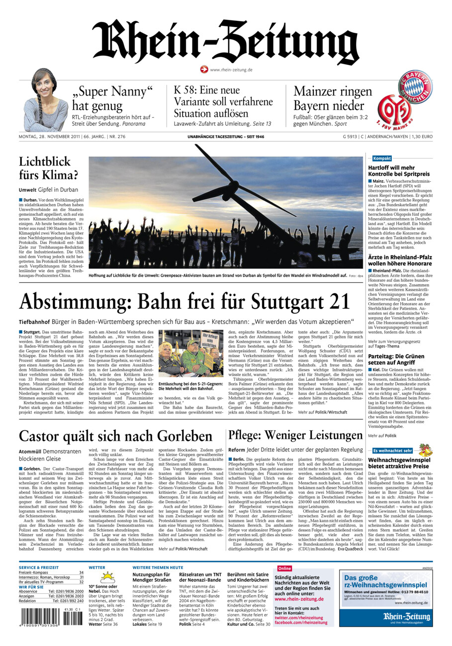 Rhein-Zeitung Andernach & Mayen vom Montag, 28.11.2011
