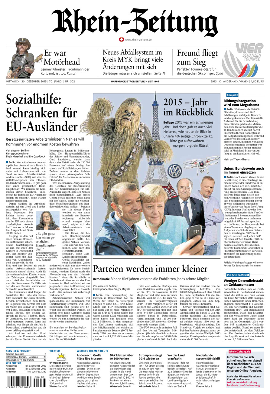 Rhein-Zeitung Andernach & Mayen vom Mittwoch, 30.12.2015