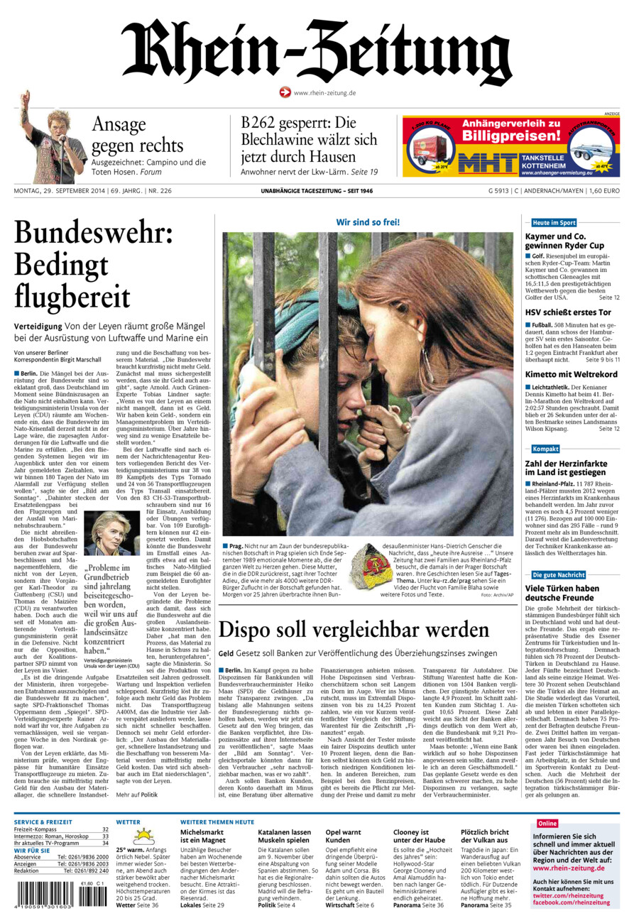 Rhein-Zeitung Andernach & Mayen vom Montag, 29.09.2014