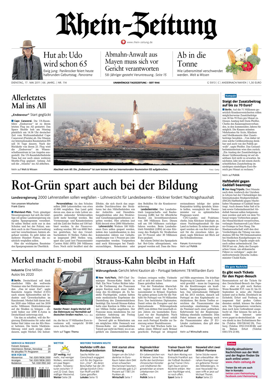 Rhein-Zeitung Andernach & Mayen vom Dienstag, 17.05.2011
