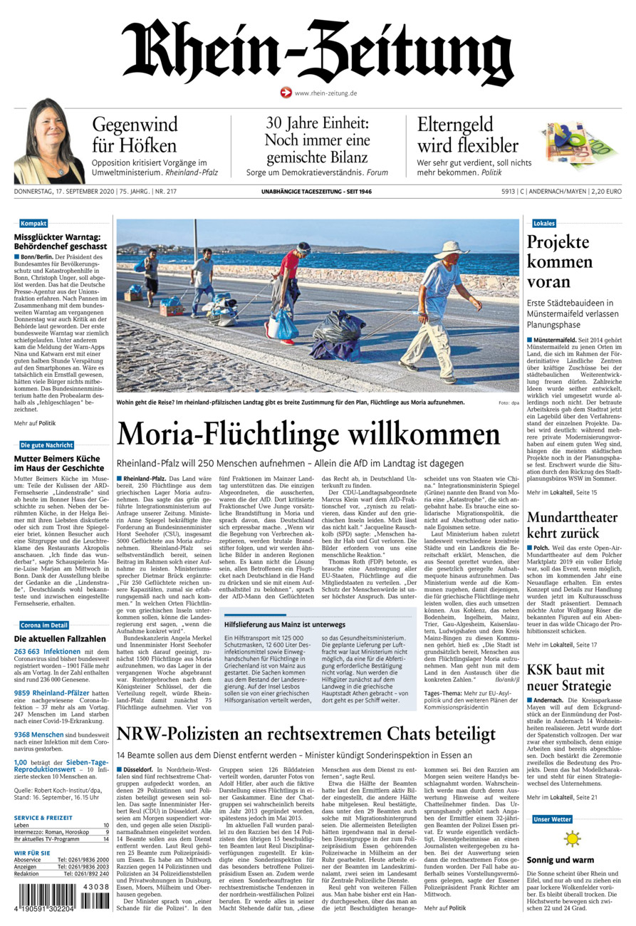 Rhein-Zeitung Andernach & Mayen vom Donnerstag, 17.09.2020