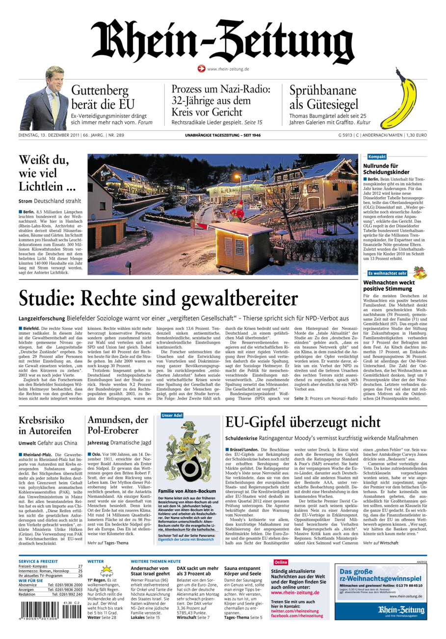 Rhein-Zeitung Andernach & Mayen vom Dienstag, 13.12.2011