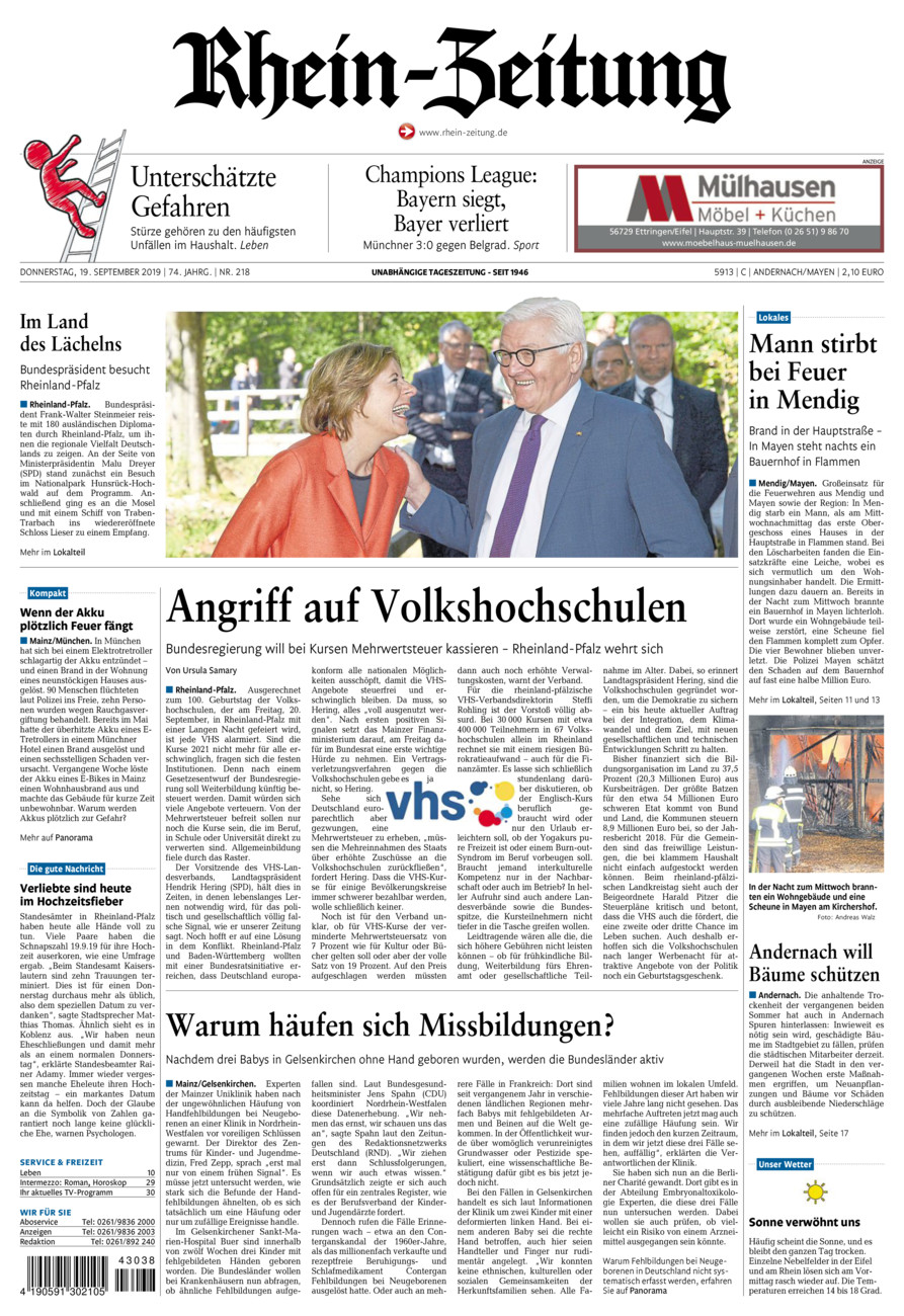 Rhein-Zeitung Andernach & Mayen vom Donnerstag, 19.09.2019
