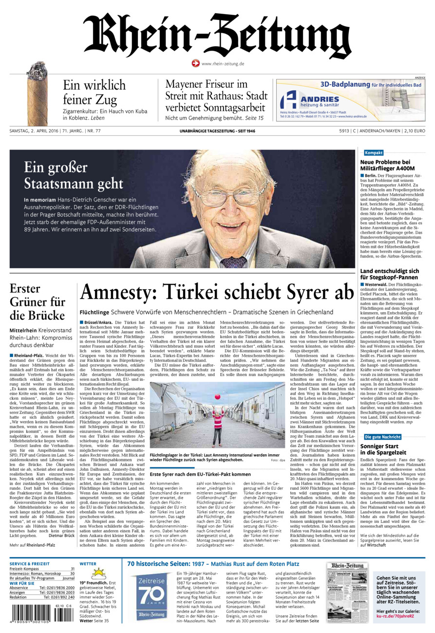 Rhein-Zeitung Andernach & Mayen vom Samstag, 02.04.2016