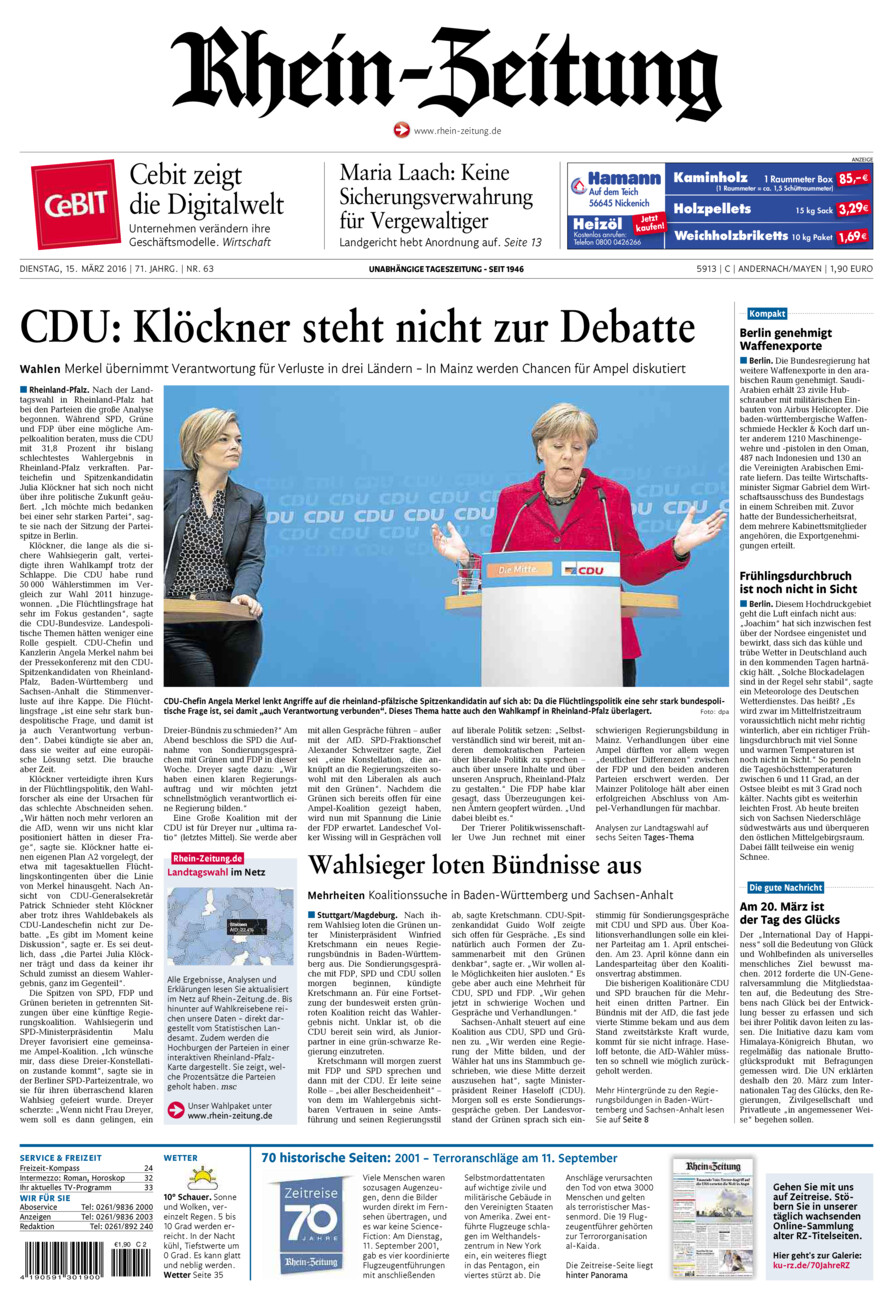 Rhein-Zeitung Andernach & Mayen vom Dienstag, 15.03.2016