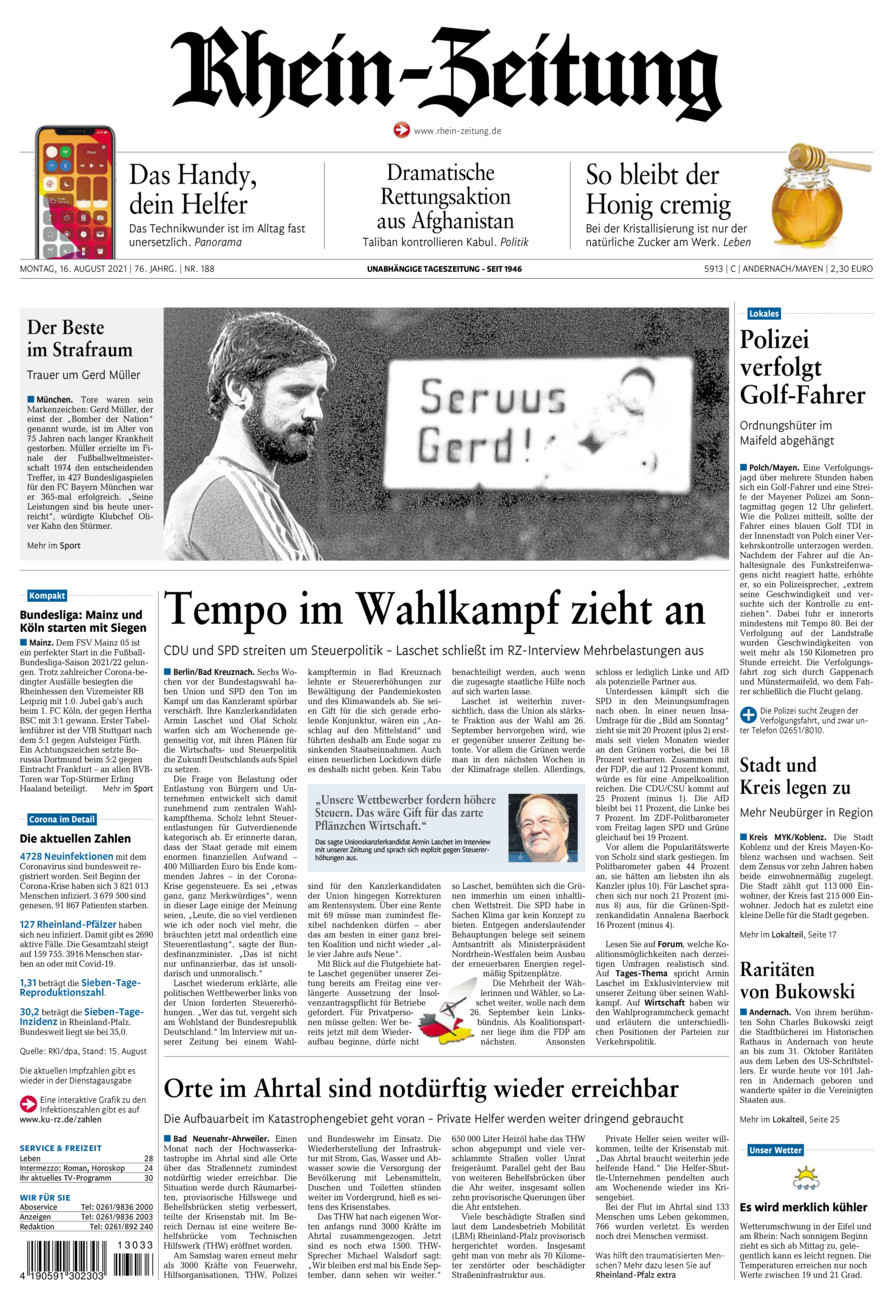 Rhein-Zeitung Andernach & Mayen vom Montag, 16.08.2021