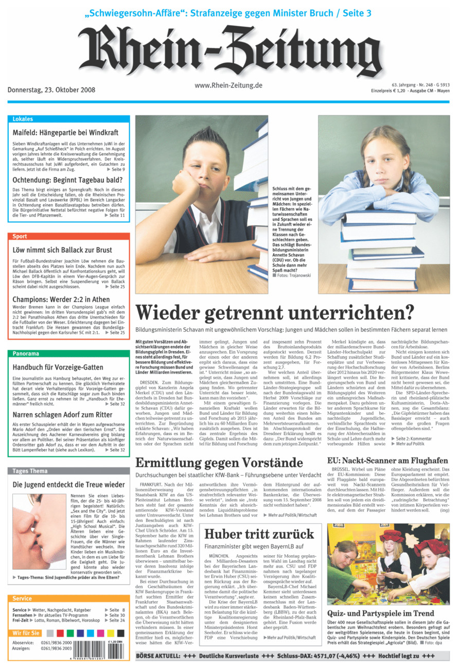 Rhein-Zeitung Andernach & Mayen vom Donnerstag, 23.10.2008