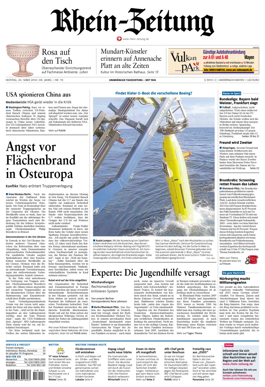 Rhein-Zeitung Andernach & Mayen vom Montag, 24.03.2014