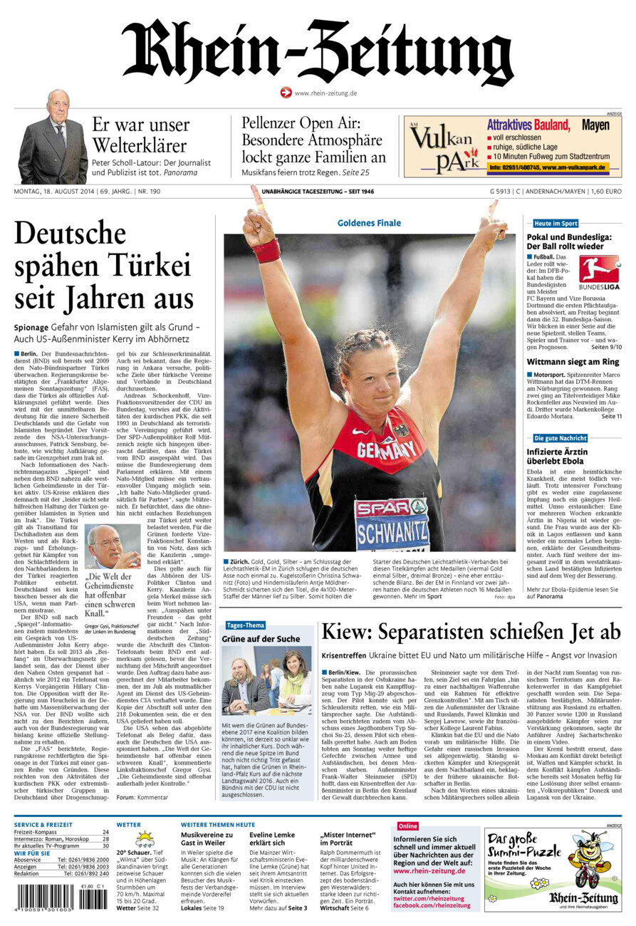 Rhein-Zeitung Andernach & Mayen vom Montag, 18.08.2014