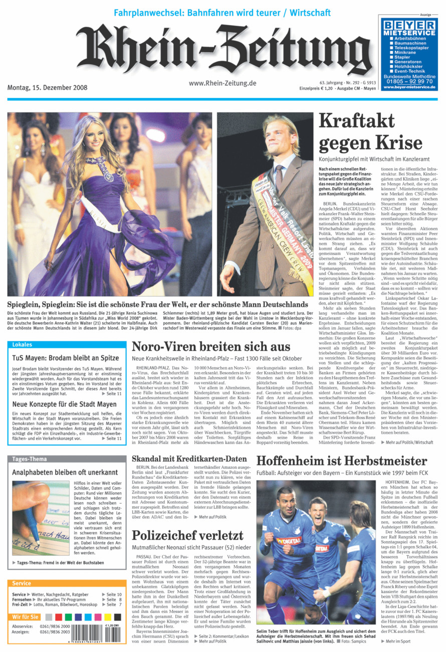 Rhein-Zeitung Andernach & Mayen vom Montag, 15.12.2008